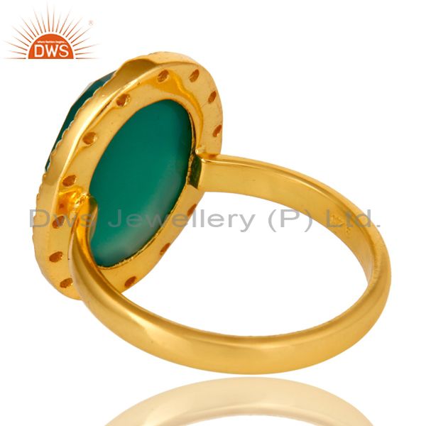 Suppliers 18K Yellow Gold Plated Sterling Silver Green onyx And CZ Statement Ring