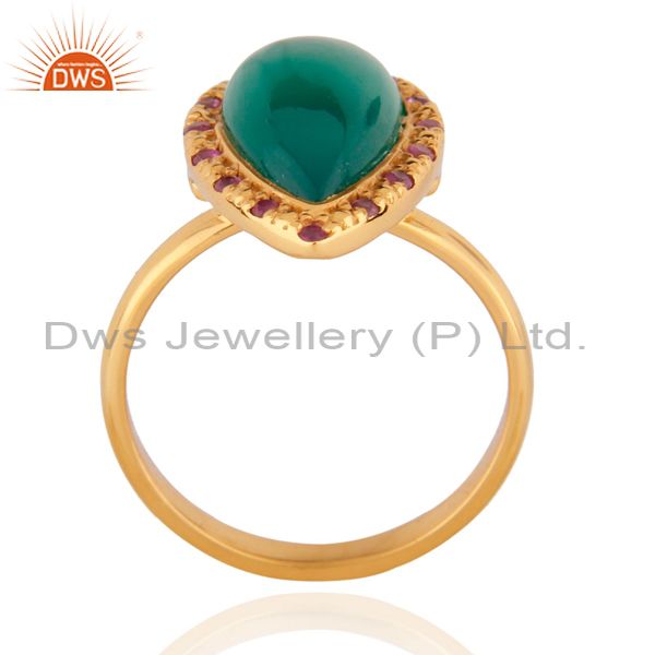 Suppliers Handmade 925 Silver Semi Precious Stone Green Onyx 18 Ct Gold Plated Ruby Ring