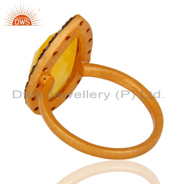 Suppliers 14k Gold Plated Yellow Moonstone 925 Sterling Silver Gemstone Ring With Pave CZ