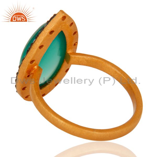 Suppliers Green Onyx Cabochon Gemstone 925 Sterling Silver Gold Plated Ring With Zircon