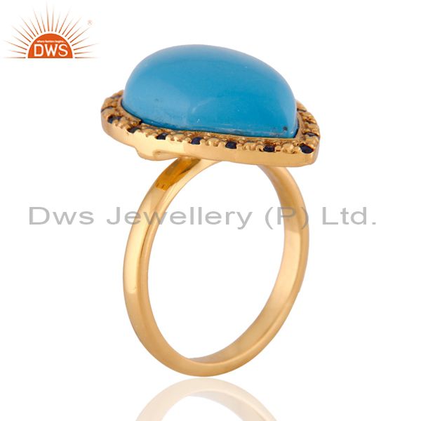 Suppliers 18k Gold Plated Turquoise Gemstone Blue Sapphire Sterling Silver Ring SZ 7