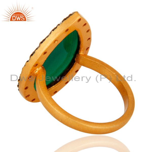 Suppliers Designer Sterling Silver Faceted Green Onyx Gemstone Gold Plated Fashion Ring