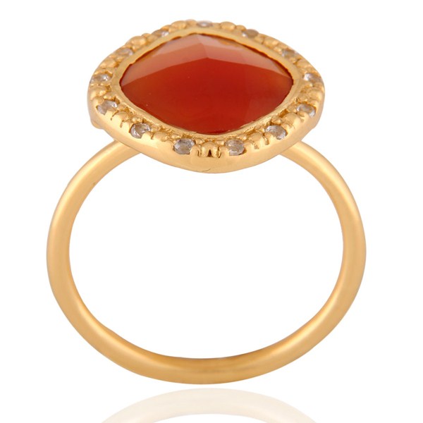Suppliers 18K Gold Plated Sterling Silver Red Onyx And White Topaz Stack Ring
