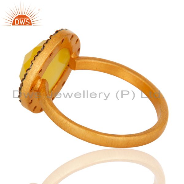 Suppliers 18K Gold Plated Sterling Silver Yellow Moonstone Gemstone & White Zircon Ring