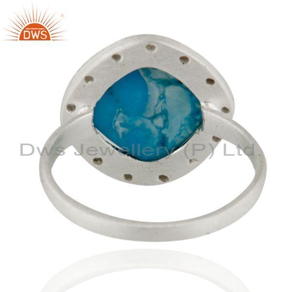 Suppliers 925 Sterling Silver White Zircon & Turquoise Semi Precious Stone Ring