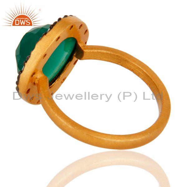 Suppliers Green Onyx Gemstone 22K Yellow Gold Plated 925 Sterling Silver Ring With CZ
