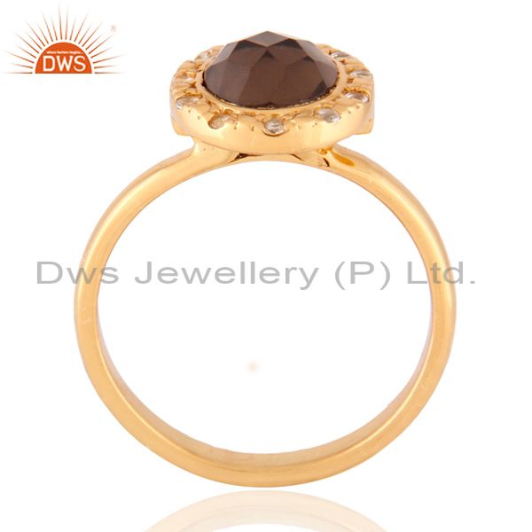Suppliers Stunning 24k Gold Plated Smoky Quartz Sterling Silver White Zircon Ring