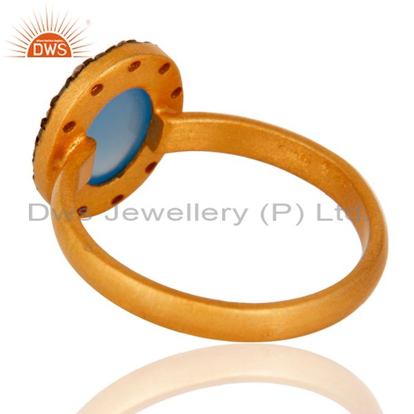 Suppliers Natural Blue Chalcedony Gemstone 925 Sterling Silver Ring With 18K Gold Plated