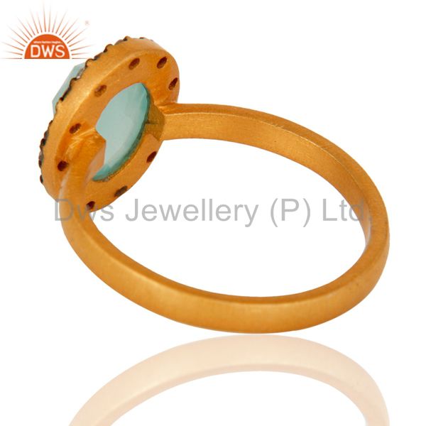 Exporter 18K Yellow Gold Plated 925 Sterling Silver Blue Aqua Glass & White Zircon Ring