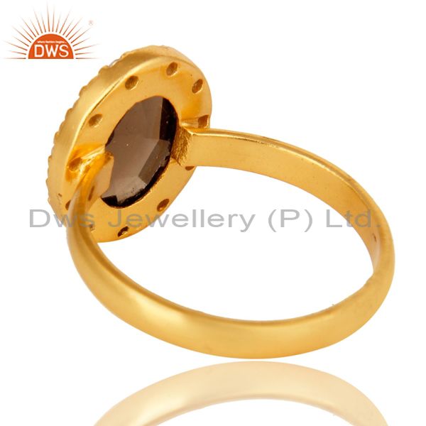 Suppliers 18K Gold Plated Sterling Silver Smoky Quartz And CZ Statement Ring