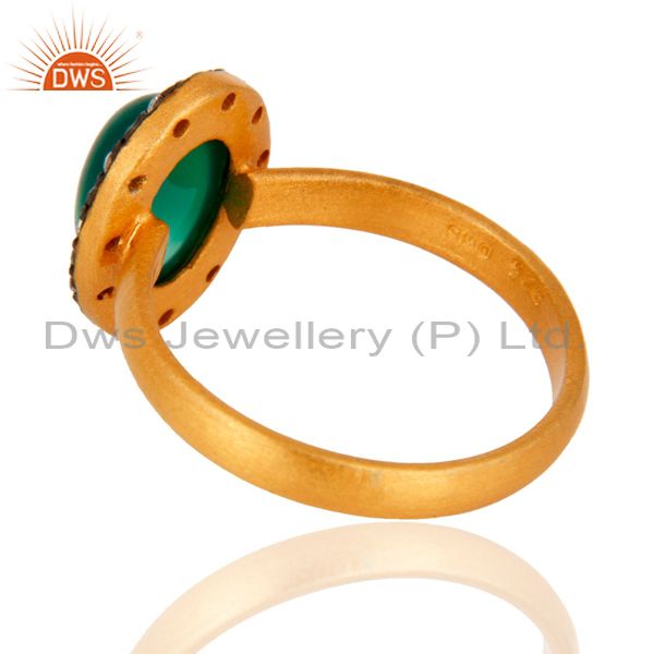Suppliers 18K Yellow Gold Plated 925 Sterling Silver Green Onyx Gemstone Ring With CZ