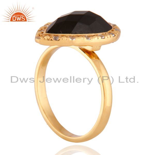 Suppliers 18k Gold Plated Black Onyx and Cubic Zirconia Sterling Silver Ring Size 6
