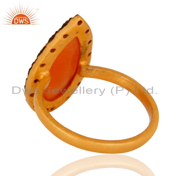 Suppliers 24K Gold Plated Sterling Silver 925 Natural Peach Moonstone Ring With CZ