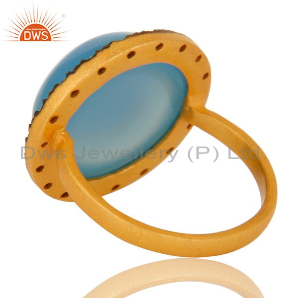 Suppliers 18K Yellow Gold Plated Sterling Silver Blue Chalcedony Cocktail Ring With CZ