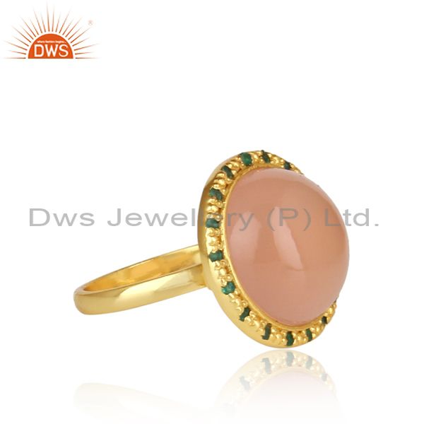 Exporter Rose Chalcedony Gemstone 18K Gold Over 925 Sterling Silver Emerlad Cocktail Ring