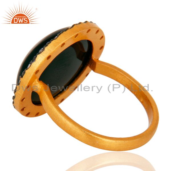 Suppliers 24K Gold Plated Sterling Silver Black Onyx Gemstone Handmade Designer Ring W/ CZ