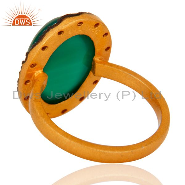 Suppliers Handmade Green Onyx Cabochon Gemstone 925 Sterling Silver 24k Gold Plated Ring