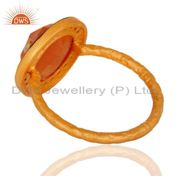 Suppliers 22K Yellow Gold Plated 925 Sterling Silver Peach Moonstone And White Zircon Ring