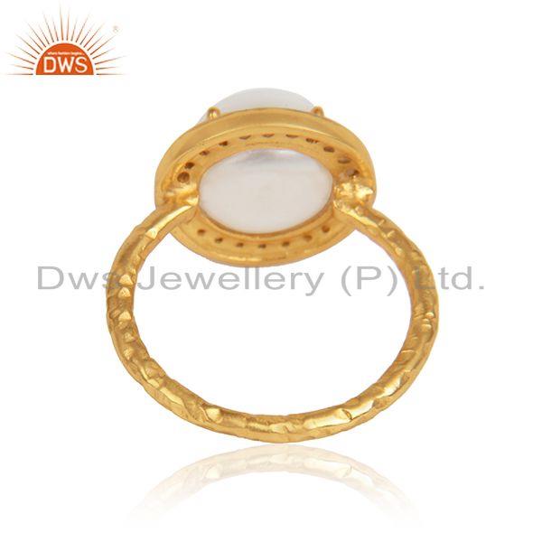 Designer of Natural pearl gemstone cz gold plated designer 925 silver rings