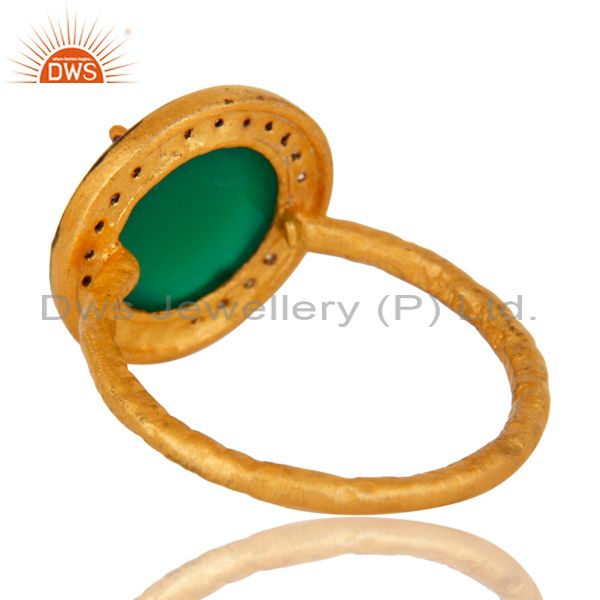 Suppliers 18K Yellow Gold Plated Sterling Silver Green Onyx And CZ Hammered Band Ring
