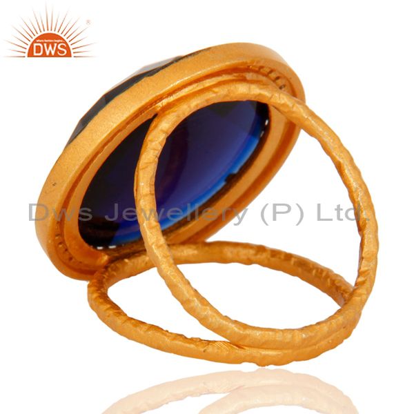Suppliers Handmade 925 Sterling Silver 24K Gold Plated Blue Corundum Designer Ring With CZ