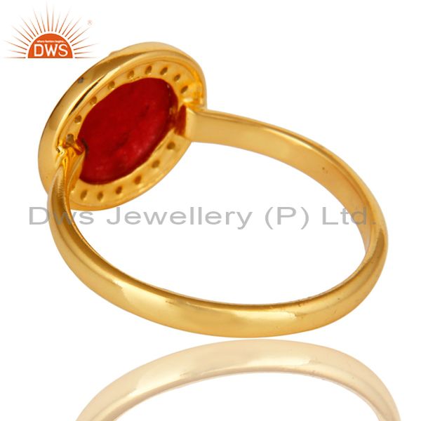 Suppliers 18K Yellow Gold Plated Sterling Silver Red Aventurine Stackable Ring With CZ