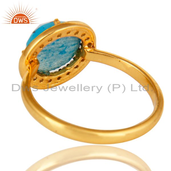 Suppliers Shiny 18K Yellow Gold Plated Sterling Silver Turquoise And CZ Stackable Ring