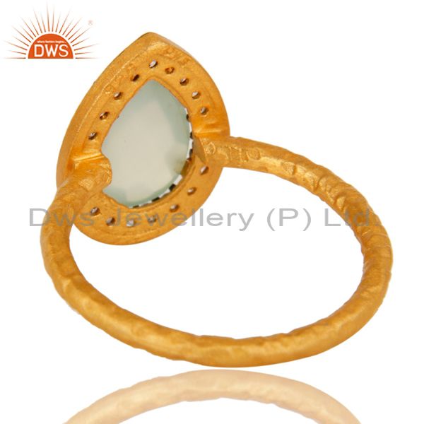 Suppliers 18K Yellow Gold Plated Sterling Silver Aqua Chalcedony And CZ Stacking Ring
