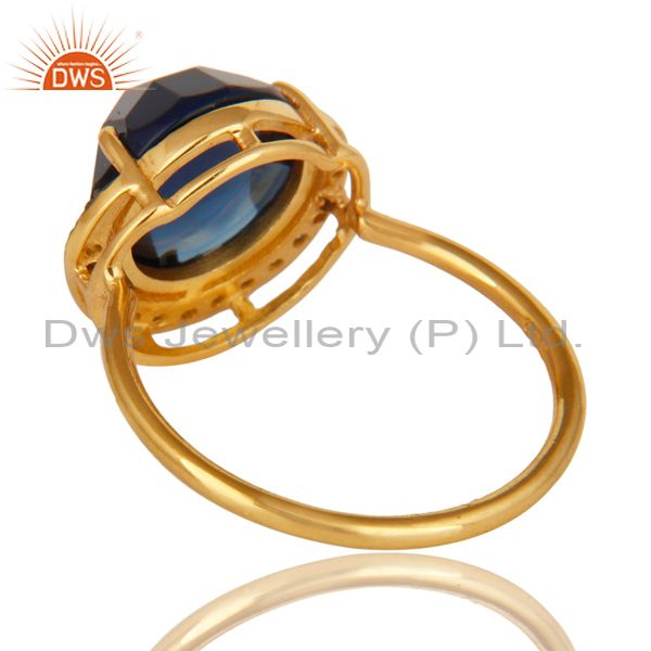 Suppliers 18K Yellow Gold Plated Sterling Silver Blue Corundum And CZ Stacking Ring
