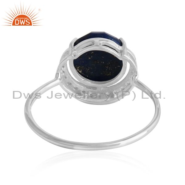 Designer Pave Half Moon Lapis Cz Ring In Silver 925