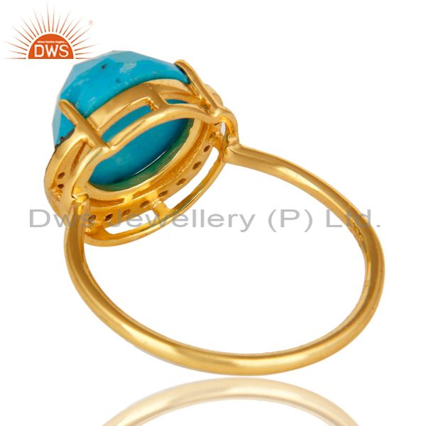 Suppliers 14K Yellow Gold Plated Sterling Silver CZ And Turquoise Designer Stacking Ring