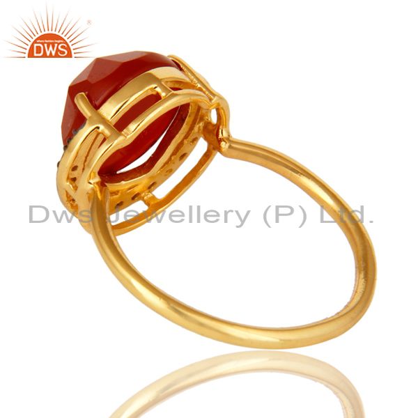 Suppliers Shiny 14K Yellow Gold Plated Sterling Silver Red Onyx Stack Ring With CZ