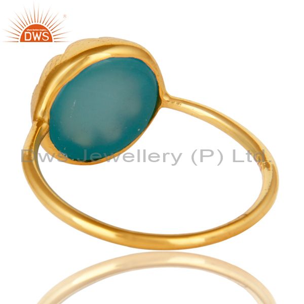 Suppliers Aqua Chalcedony Gemstone Sterling Silver Stacking Ring With Gold plated