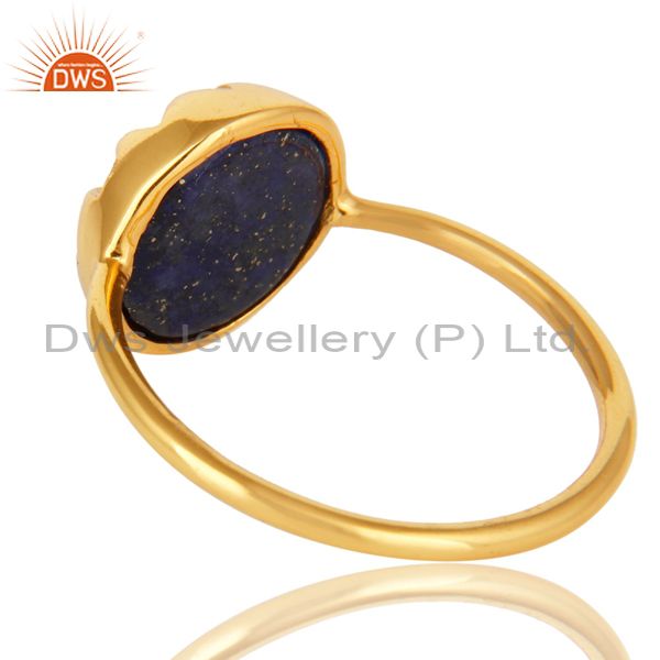 Suppliers Natural Lapis Lazuli Gemstone Sterling Silver Stacking Ring With Gold Plated