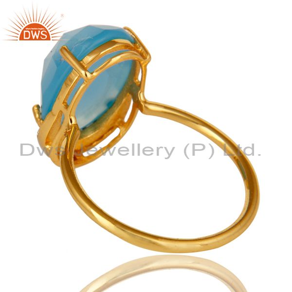 Suppliers 18K Gold Plated Sterling Silver Dyed Blue Chalcedony Prong Set Stacking Ring