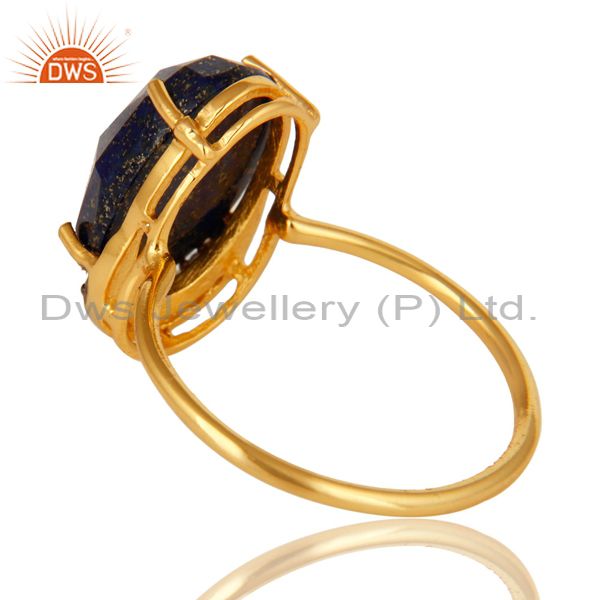 Suppliers Natural Lapis Lazuli Gemstone Sterling Silver Ring With Yellow Gold Plated