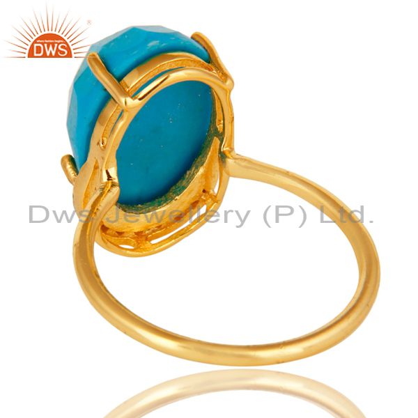Suppliers Shiny 14K Yellow Gold Plated Sterling Silver Turquoise Prong Set Stacking Ring