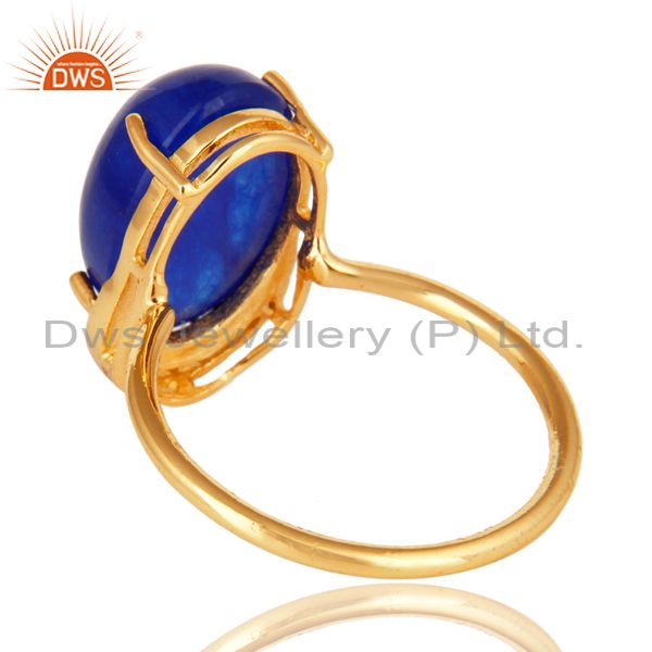 Suppliers Natural Blue Aventurine 18K Gold Plated Sterling Silver Stacking Ring With CZ