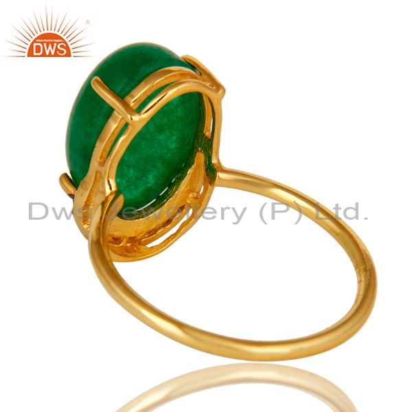 Suppliers 14K Gold Plated Sterling Silver Green Aventurine Party Wear Fashion Ring With CZ