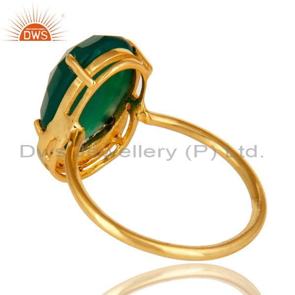 Suppliers 14K Yellow Gold Plated Sterling Silver Prong Set Green Oynx Ring With CZ