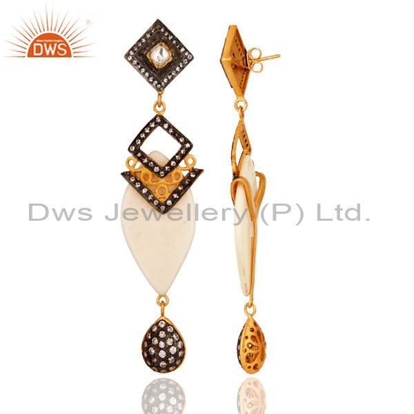 Suppliers Gold Plated Crystal Cubic Zirconia Polki Victorian Estate Style Dangle Earrings