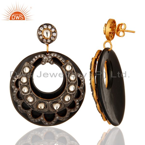 Suppliers 18K Gold Plated Crystal Polki & Zircon Victorian Style Black Bakelite Earring