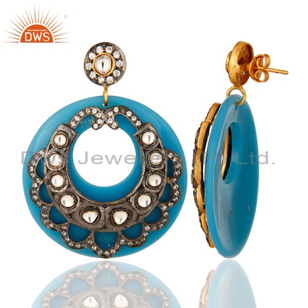 Suppliers 18K Gold Plated Crystal Polki & Zircon Victorian Style Blue Bakelite Earring