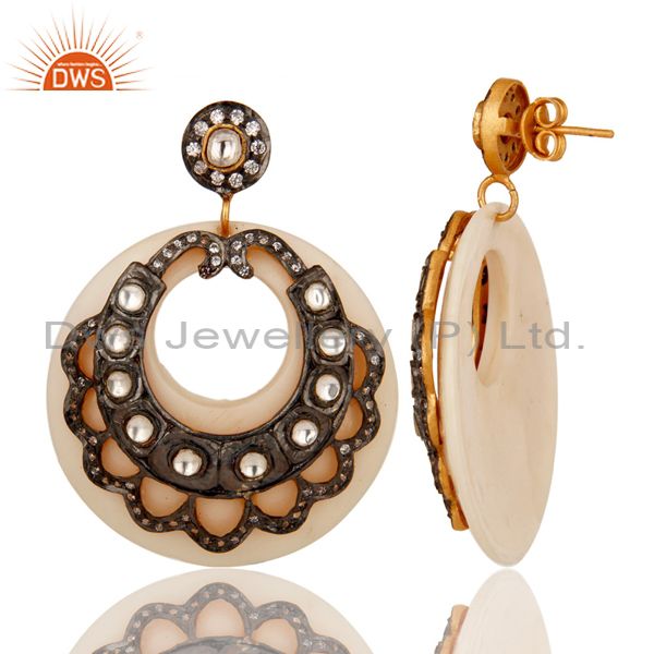 Suppliers 18K Gold Plated Crystal Polki & Zircon Victorian Style White Bakelite Earring