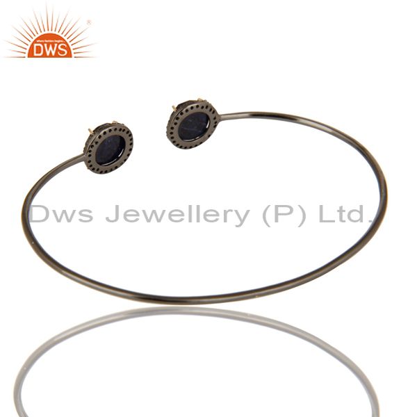 Suppliers Pave Set Diamond Natural Blue Sapphire Adjustable Bangle In 14K Gold And Silver