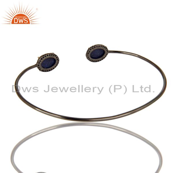 Suppliers Solid 14K Gold And Silver Blue Sapphire Pave Set Diamond Open Bangle Bracelet
