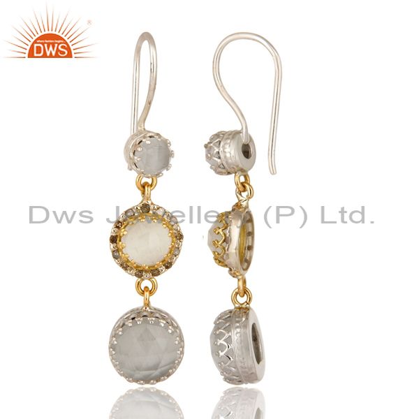 Suppliers 18K Gold And Sterling Silver Pave Diamond White Moonstone Dangle Earrings