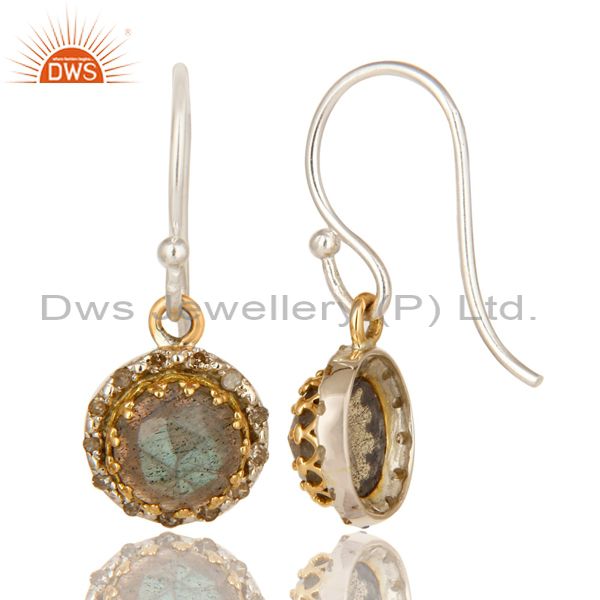 Suppliers 18K Gold And Sterling Silver Pave Diamond Labradorite Gemstone Dangle Earrings