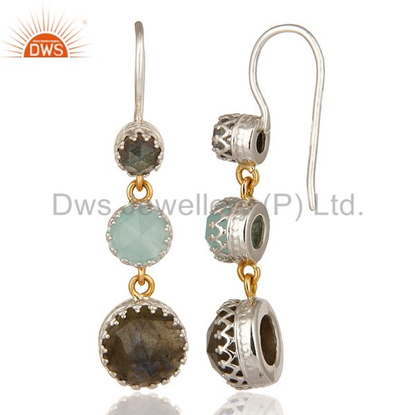 Exporter 18K Yellow Gold And Sterling Silver Blue Chalcedony & Labradorite Dangle Earring
