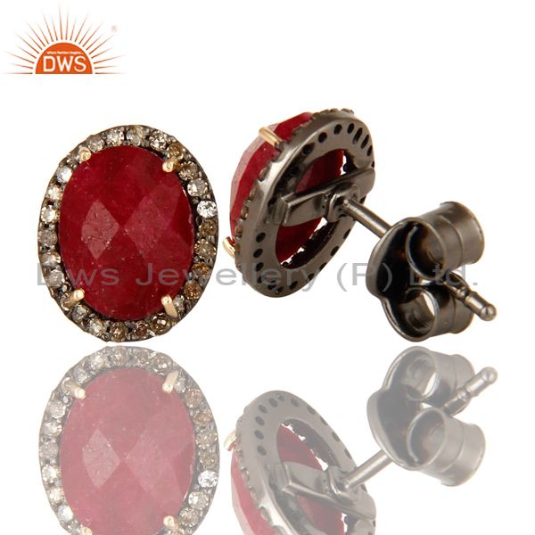 Suppliers Natural Ruby 14K Yellow Gold And Sterling Silver Stud Earrings With Pave Diamond